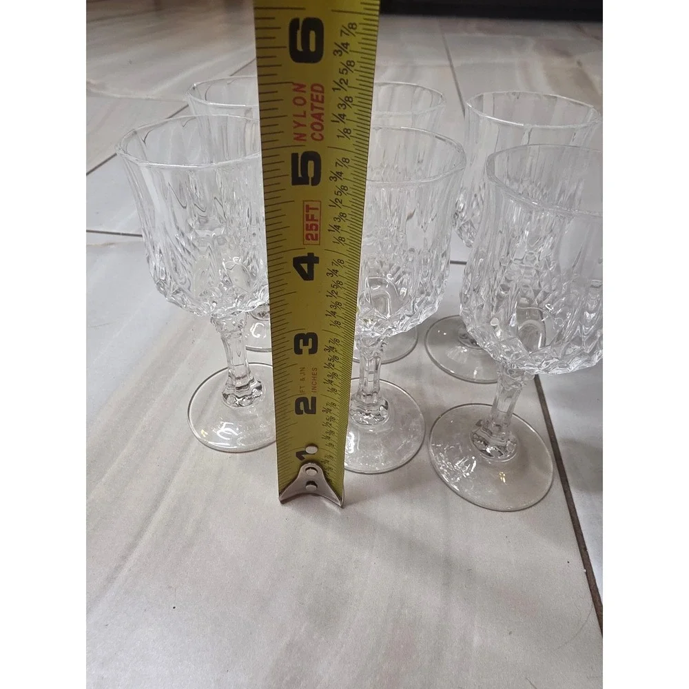 Set of 6 Crystal Cordial Glasses Diamond Cut‎ Stemmed Liqueur Aperitif 4.5 inch